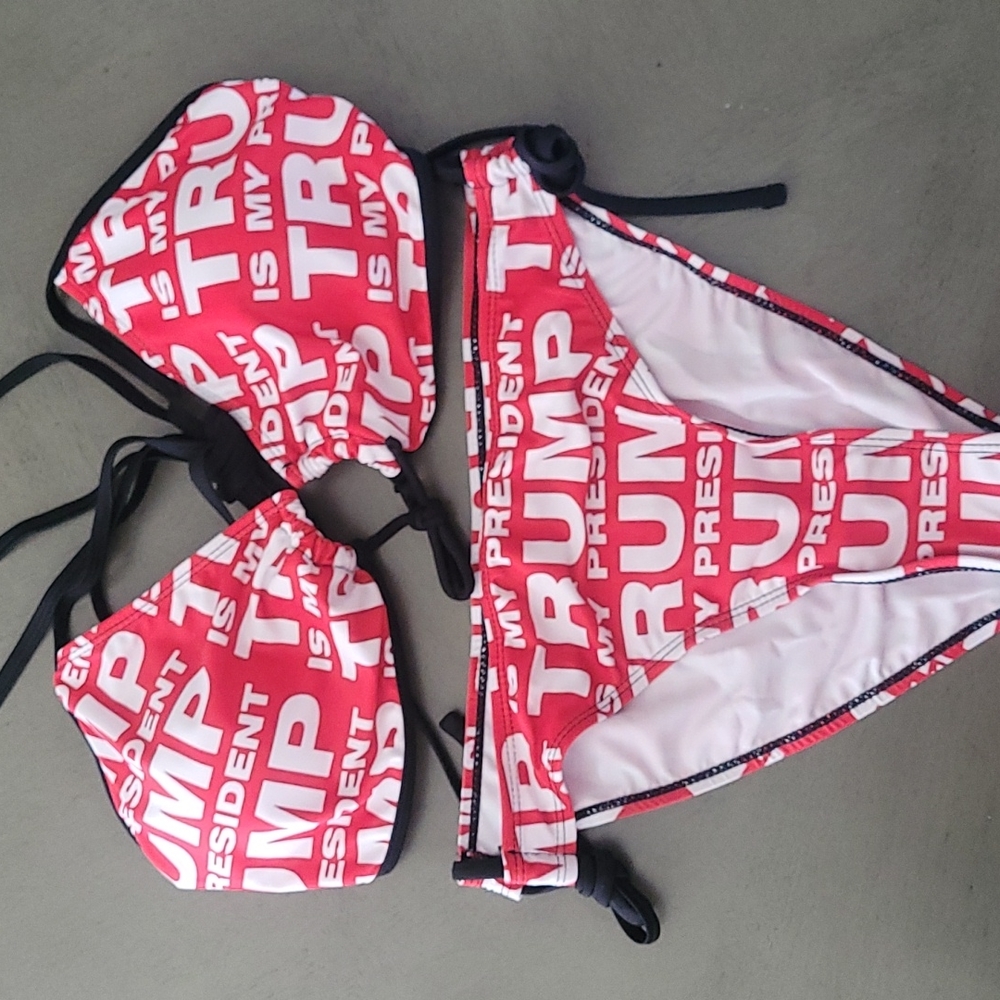"Trump is my president" red and white string bikini